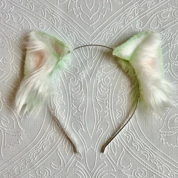 Mint Green Kitten Ears Cat Ears Headband Furry Fursuit Cosplay - Picture 2 of 5